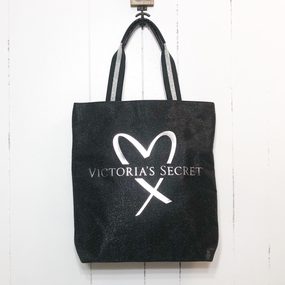 Victoria’s Secret Black Sparkle Canvas Tote NWOT